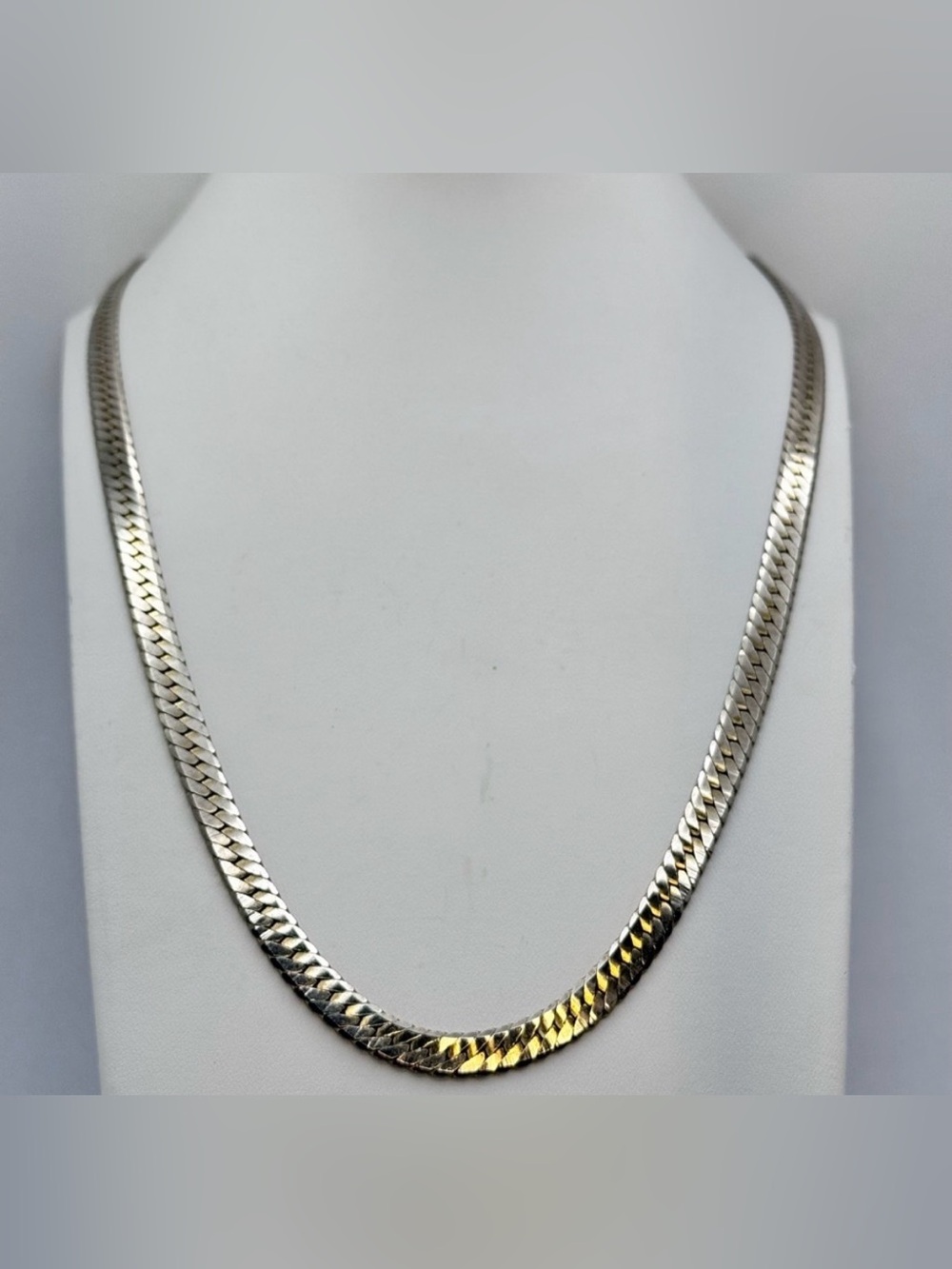 Vintage Gold Tone Herringbone Chain Necklace Classic Flat Link Statement